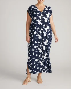 Kris Divine Jersey Kaftan Navy Santiago Print