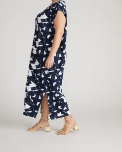 Kris Divine Jersey Kaftan Navy Santiago Print