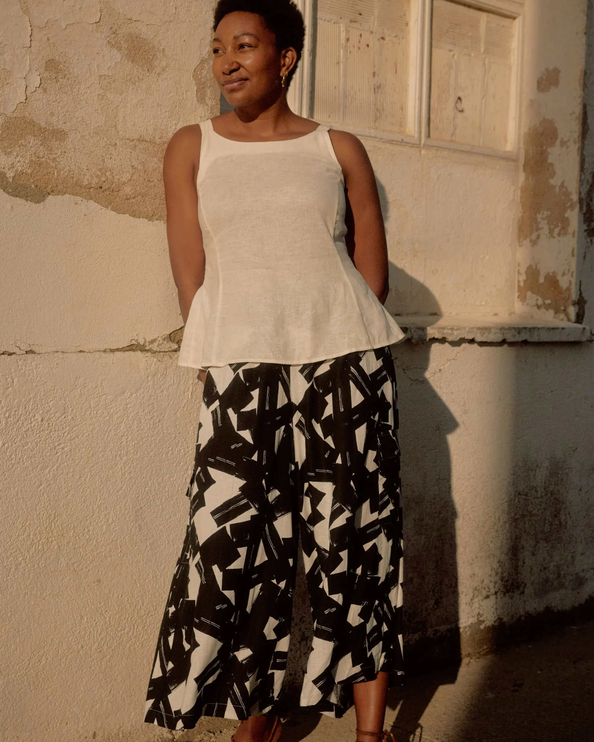Kuki Sleeveless Linen Blend Top Natural White