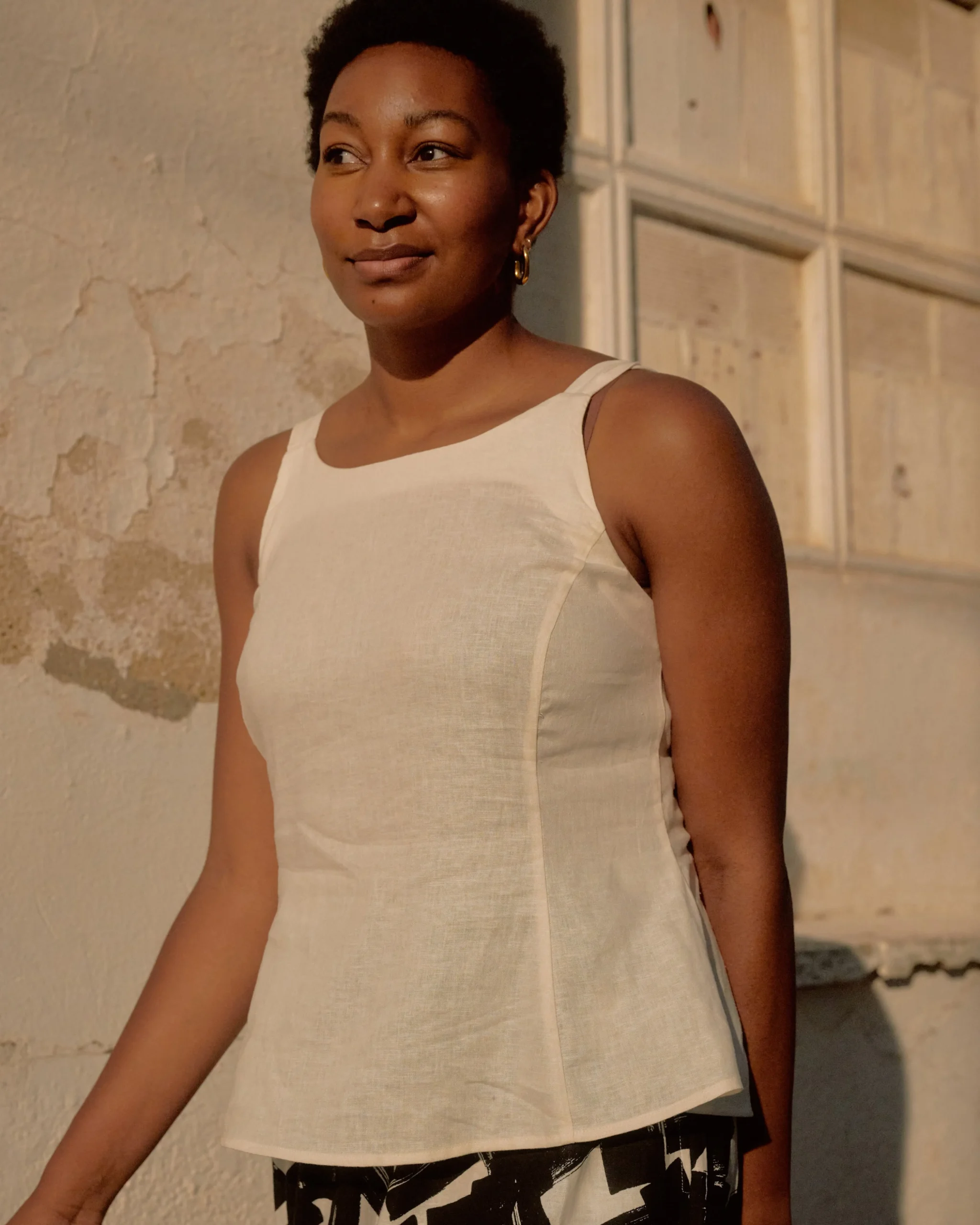 Kuki Sleeveless Linen Blend Top Natural White