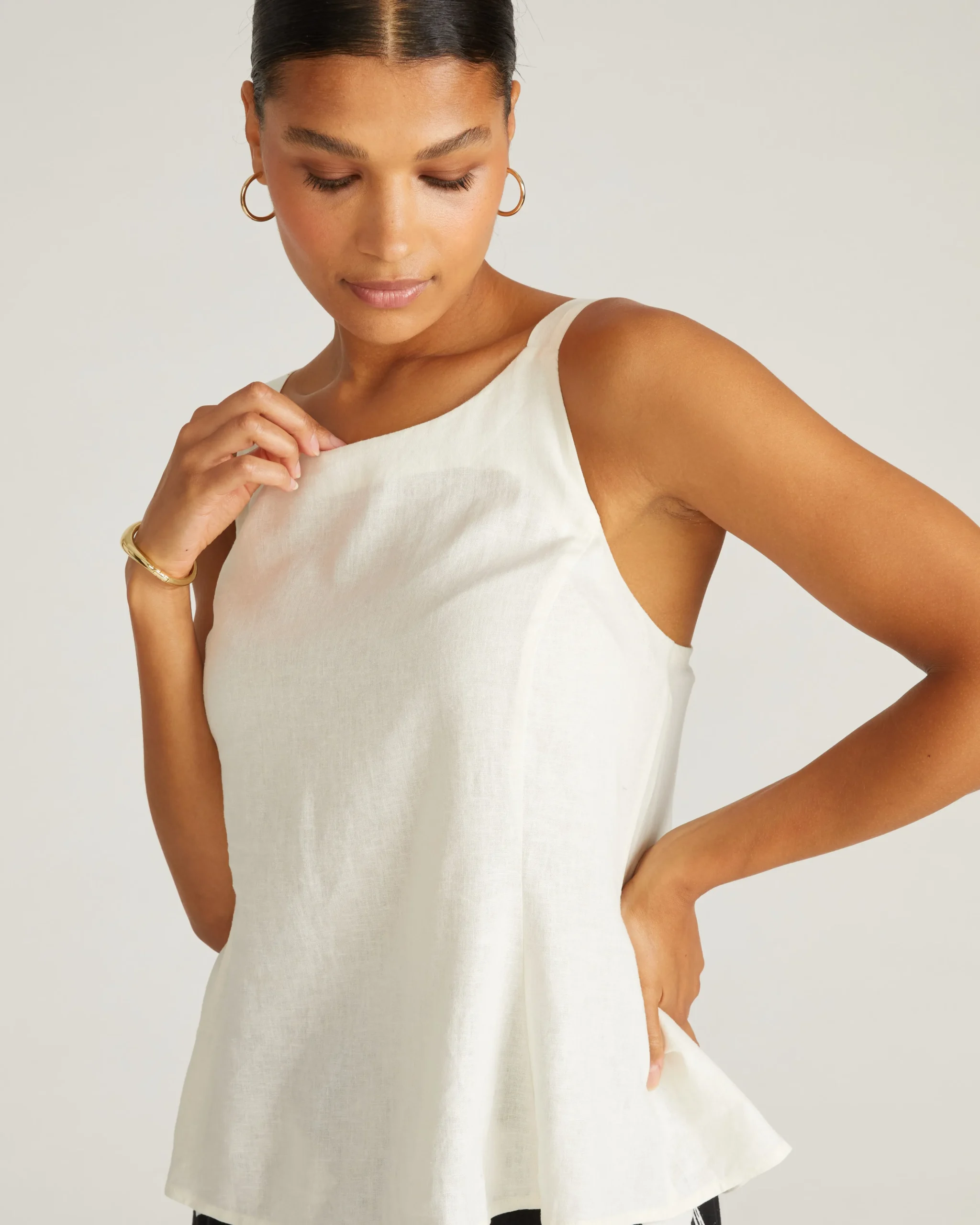 Kuki Sleeveless Linen Blend Top Natural White