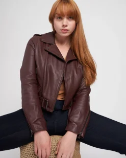 Leeron Leather Moto Jacket Chili Chocolate