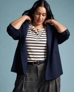 Lennox Collarless Ponte Blazer Navy