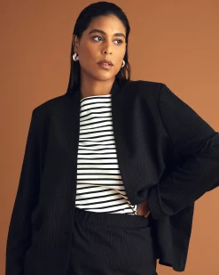 Lennox Collarless Ponte Blazer Slate Pinstripe