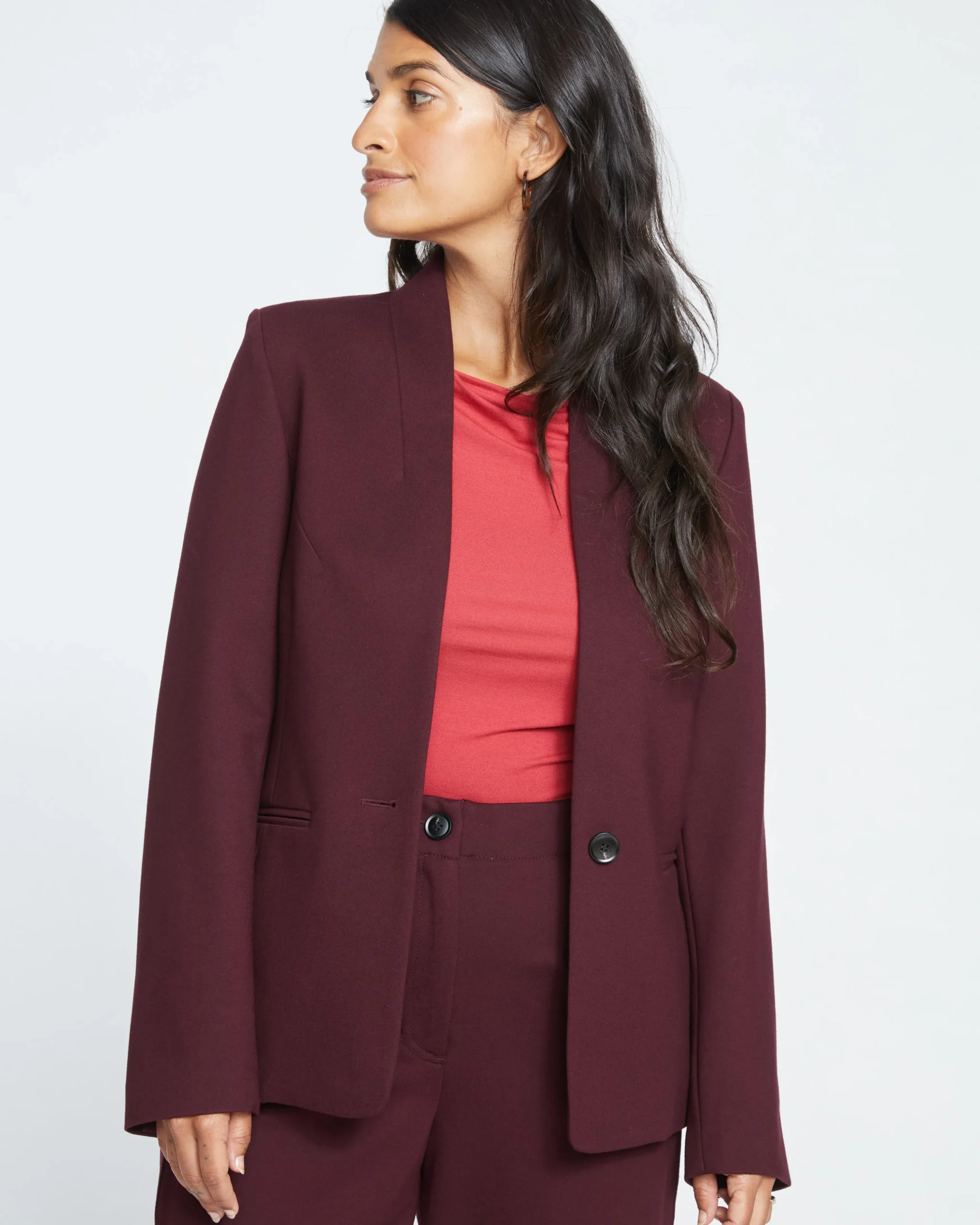 Lennox Collarless Ponte Blazer Black Cherry