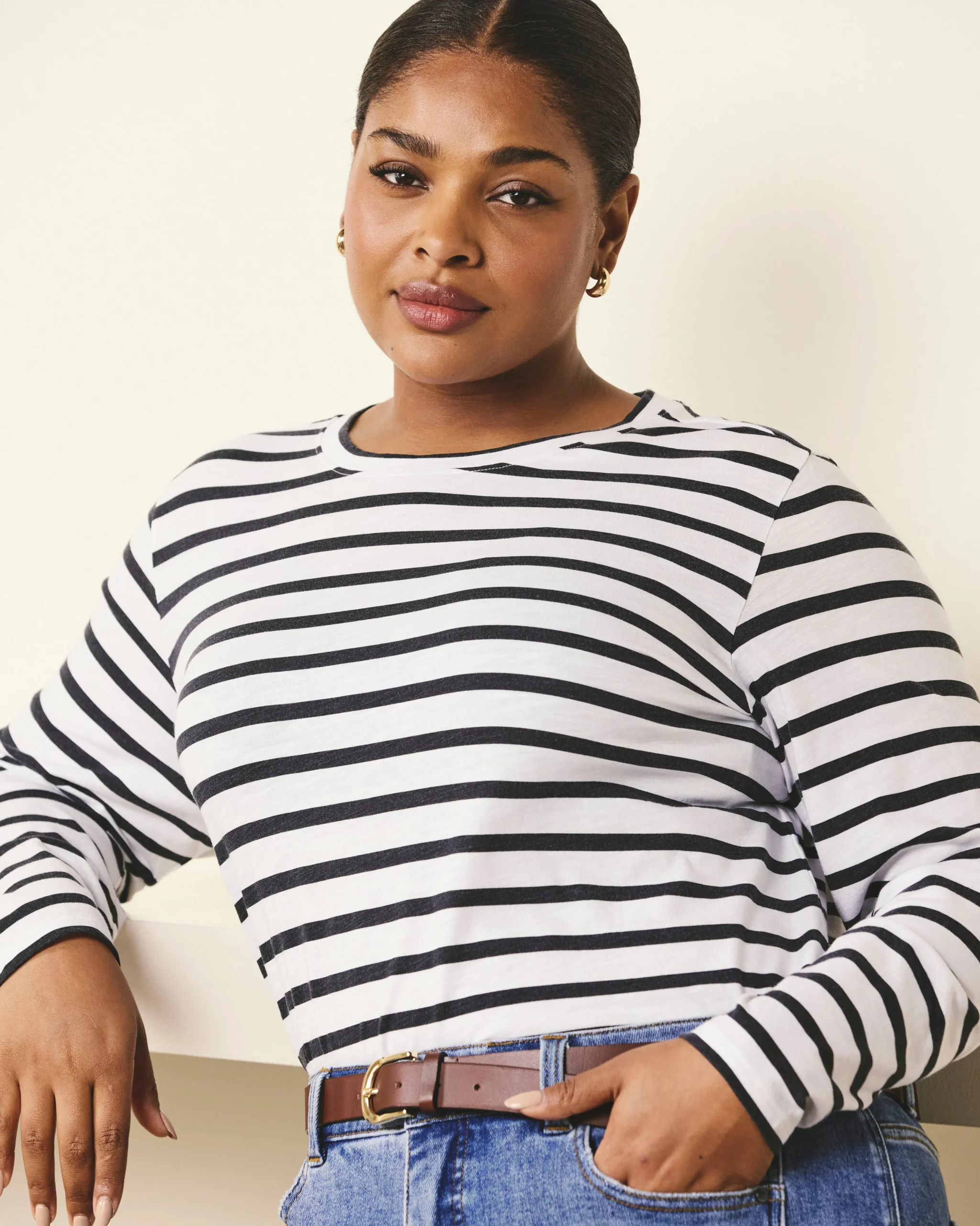 Light-As-Air Long Sleeve Crew Neck Tee Zen Stripe