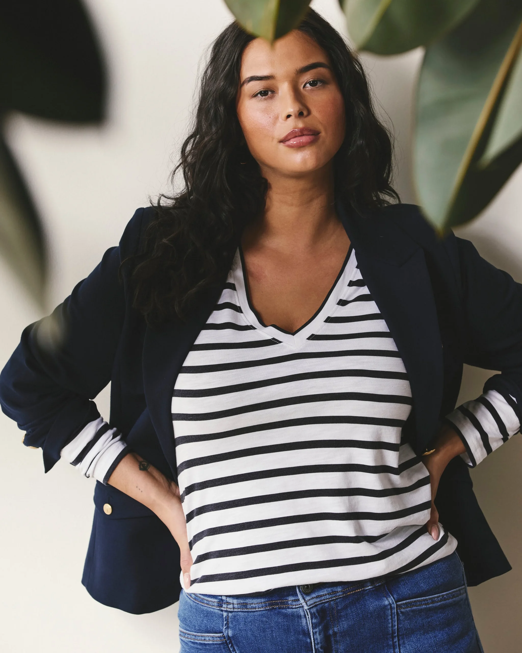 Light-As-Air Long Sleeve V Neck Tee Zen Stripe
