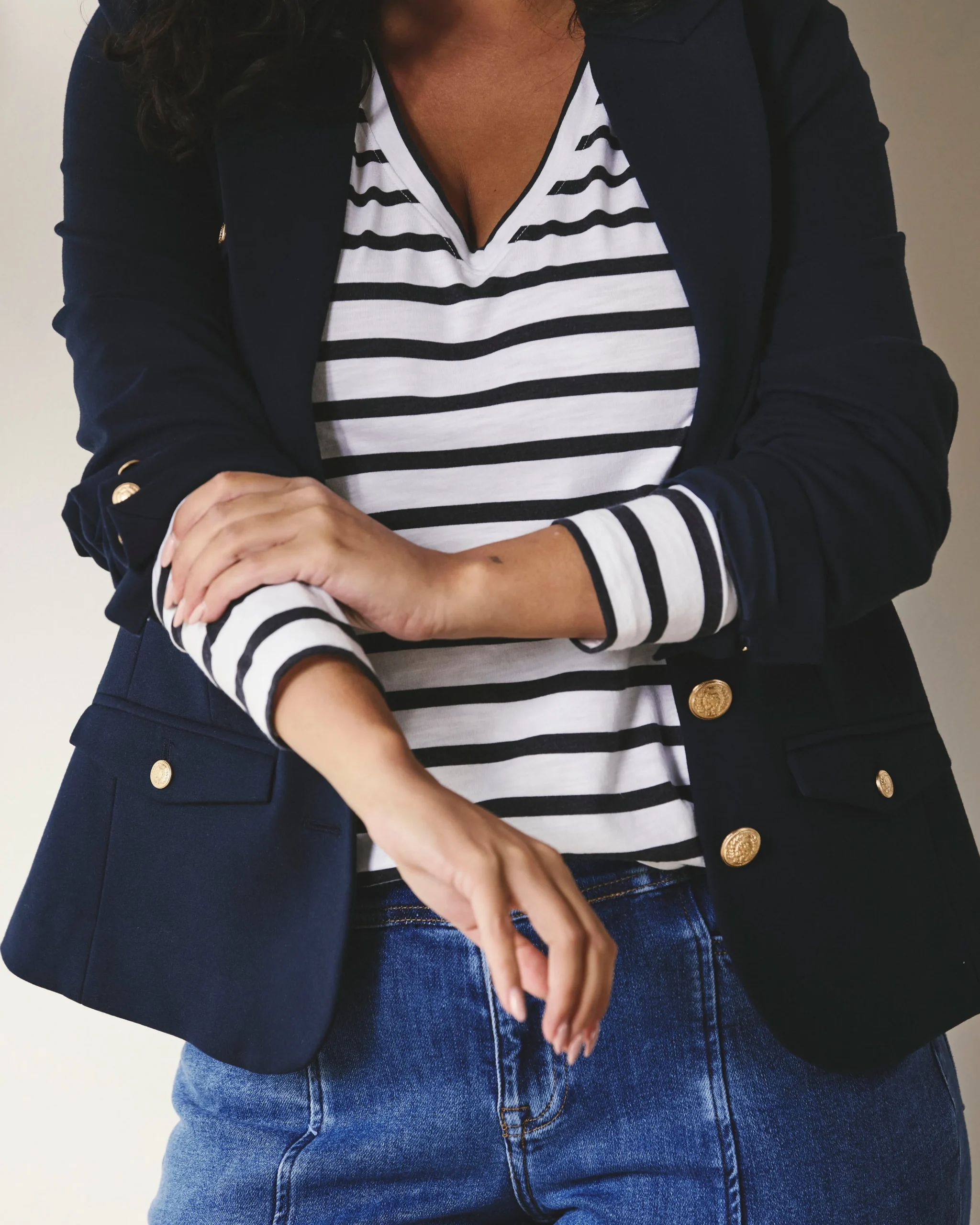 Light-As-Air Long Sleeve V Neck Tee Zen Stripe