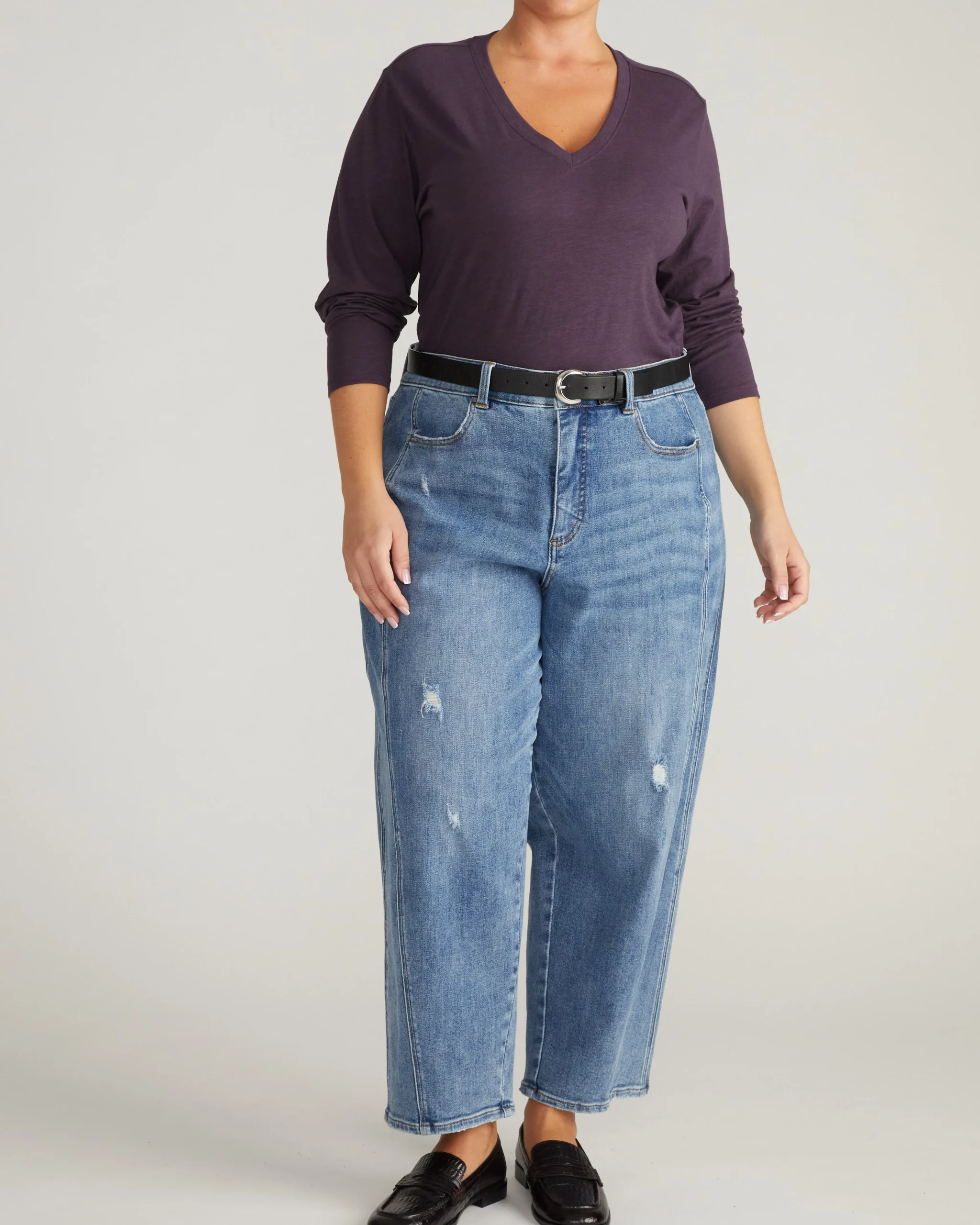 Light-As-Air Long Sleeve V Neck Tee Purple Jewel