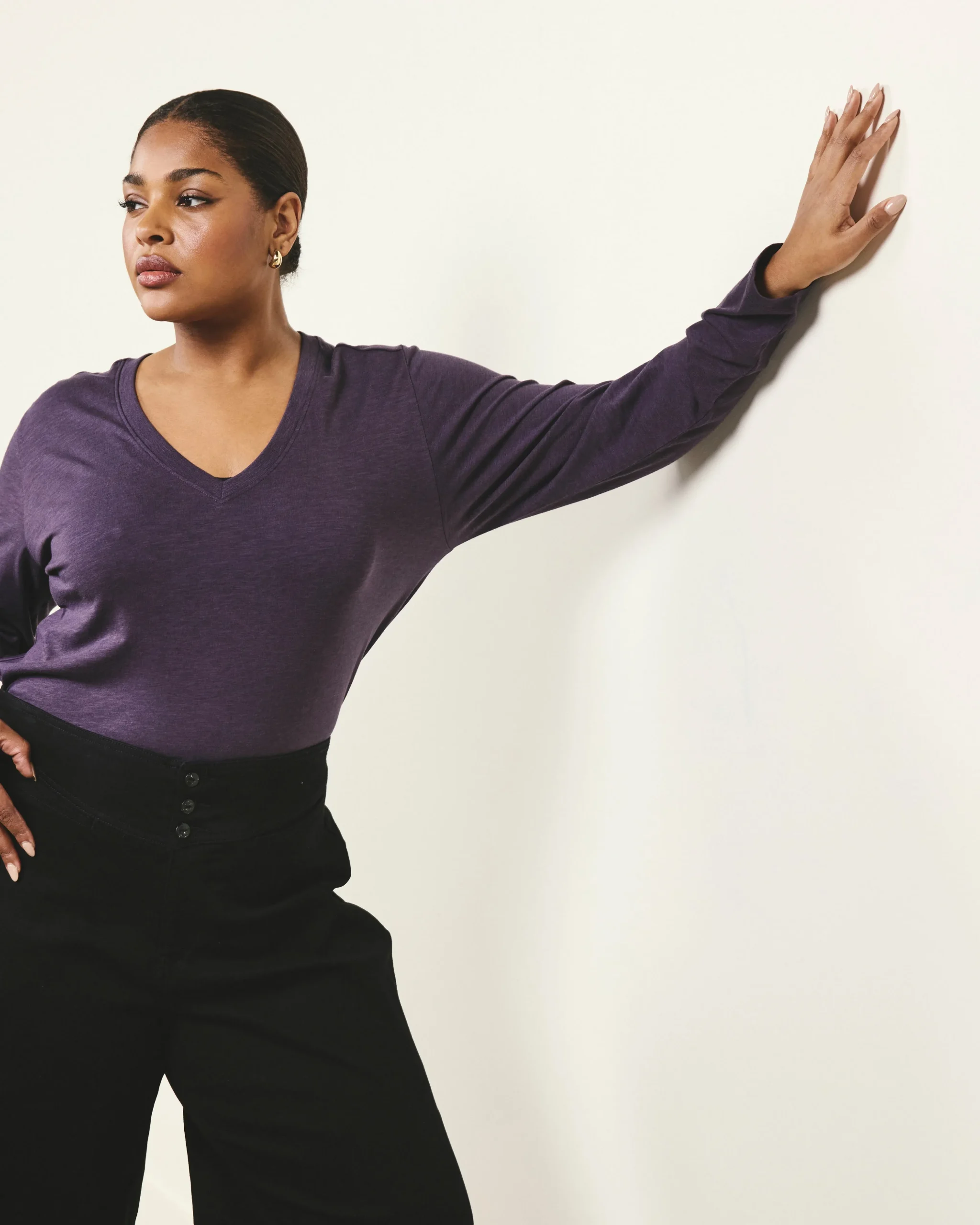Light-As-Air Long Sleeve V Neck Tee Purple Jewel