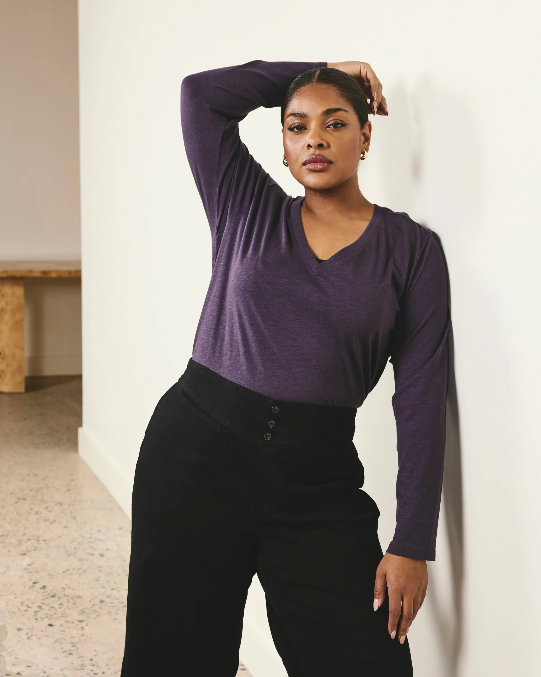 Light-As-Air Long Sleeve V Neck Tee Purple Jewel
