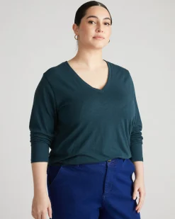Light-As-Air Long Sleeve V Neck Tee Deep Sea
