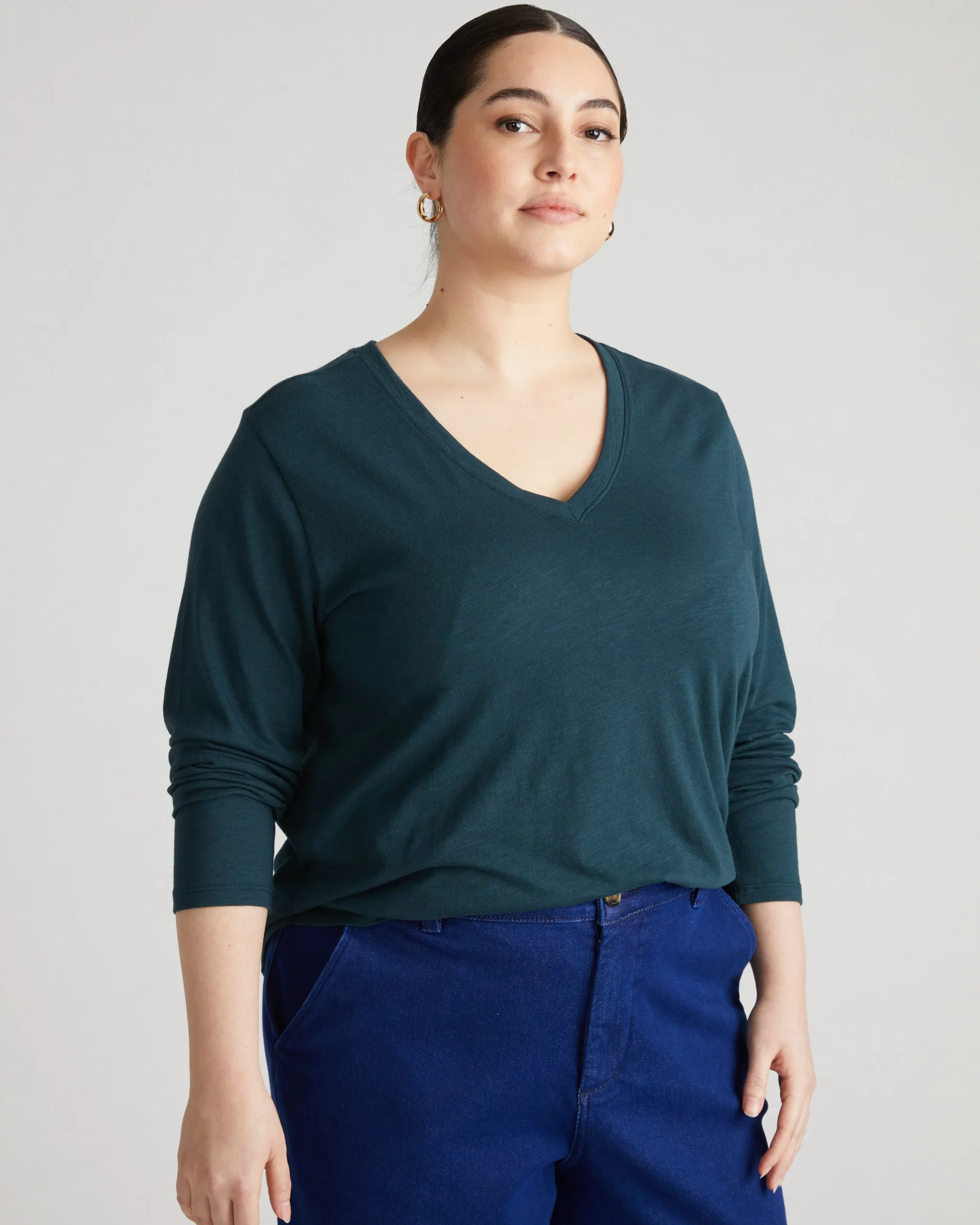 Light-As-Air Long Sleeve V Neck Tee Deep Sea