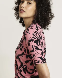 Lily Liquid Jersey Crew Neck Stovepipe Tee Pink Sgraffito Print