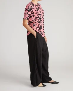 Lily Liquid Jersey Crew Neck Stovepipe Tee Pink Sgraffito Print