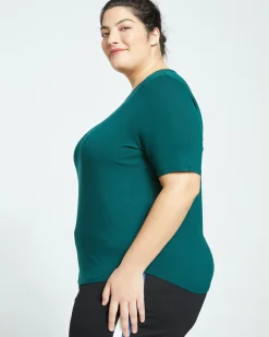 Lily Liquid Jersey Crew Neck Stovepipe Tee Forest Green