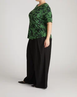 Lily Liquid Jersey Crew Neck Stovepipe Tee Green Sgraffito Print