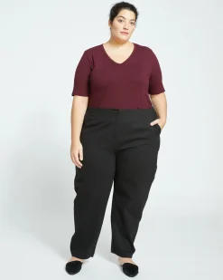 Lily Liquid Jersey V-Neck Stovepipe Tee Black Cherry