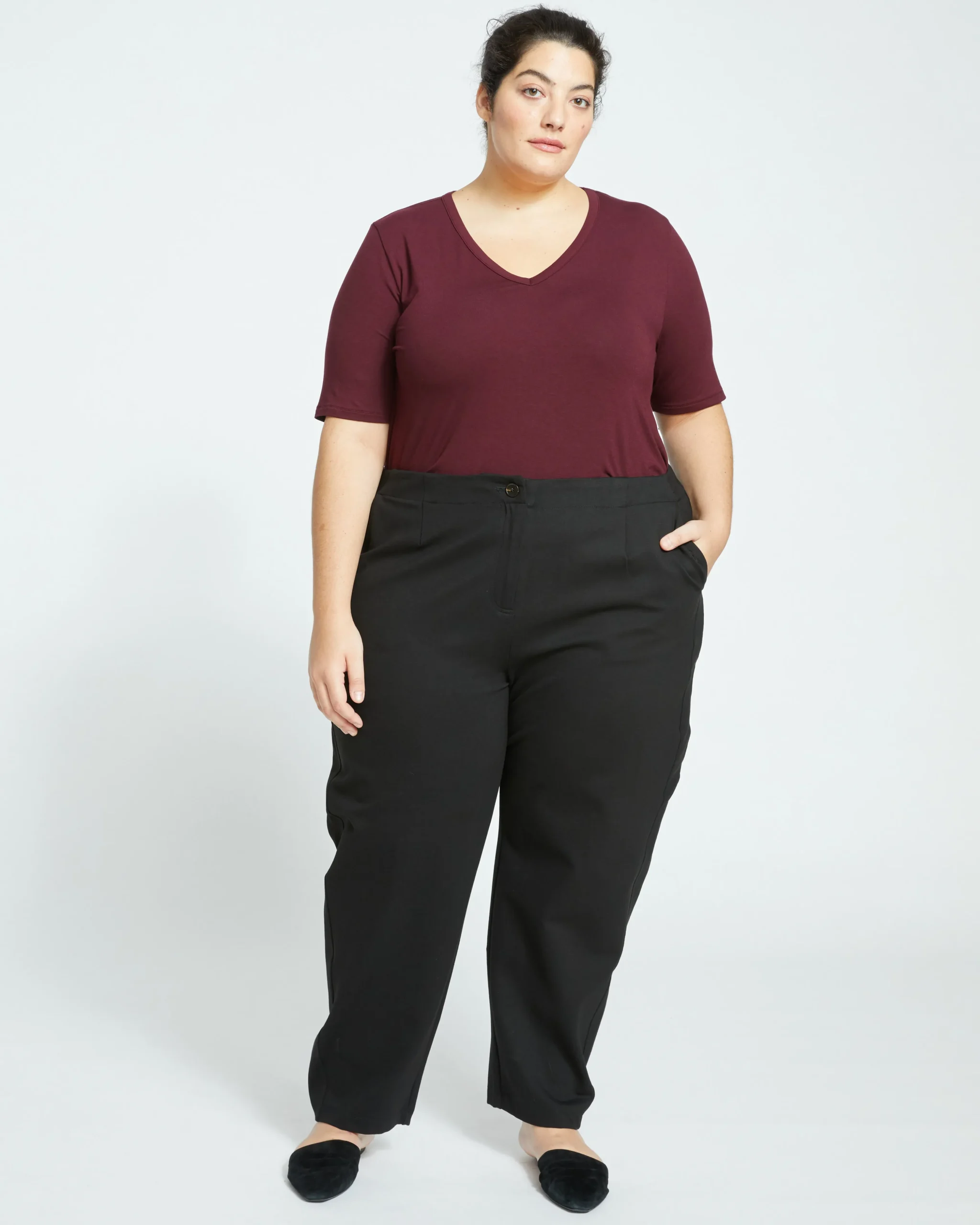 Lily Liquid Jersey V-Neck Stovepipe Tee Black Cherry