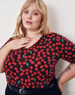 Lily Liquid Jersey V-Neck Stovepipe Tee Very Cherry Print