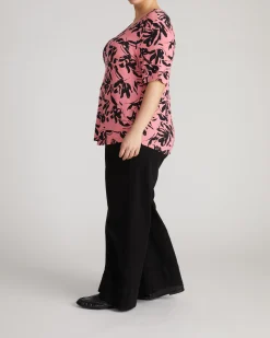 Lily Liquid Jersey V-Neck Stovepipe Tee Pink Sgraffito Print