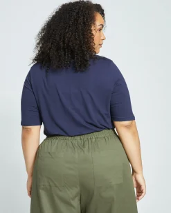 Lily Liquid Jersey V-Neck Stovepipe Tee Midnight