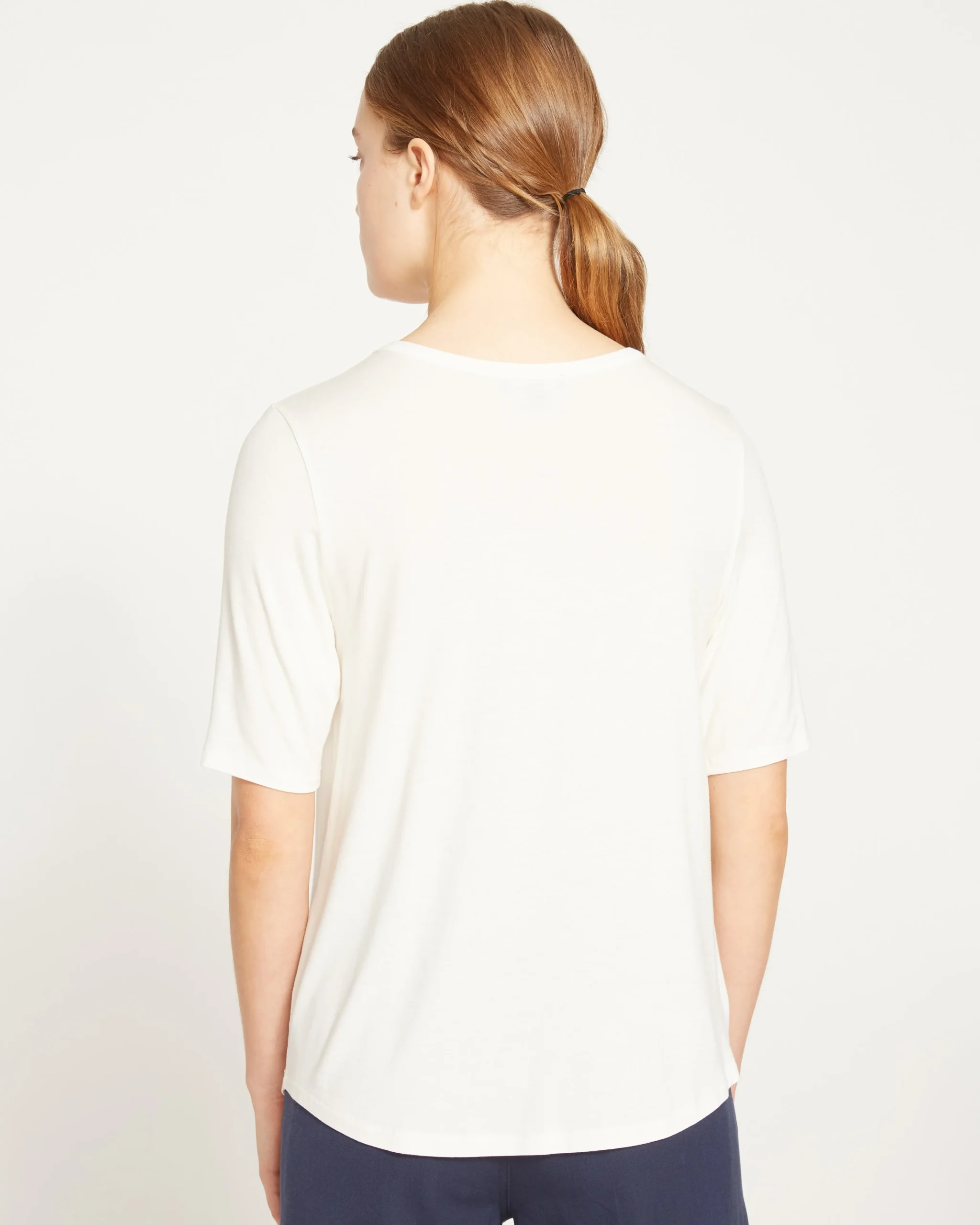 Lily Liquid Jersey V-Neck Stovepipe Tee White