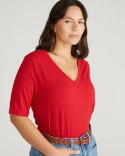 Lily Liquid Jersey V-Neck Stovepipe Tee New York Red