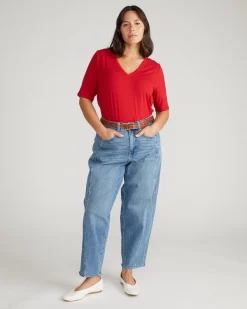 Lily Liquid Jersey V-Neck Stovepipe Tee New York Red