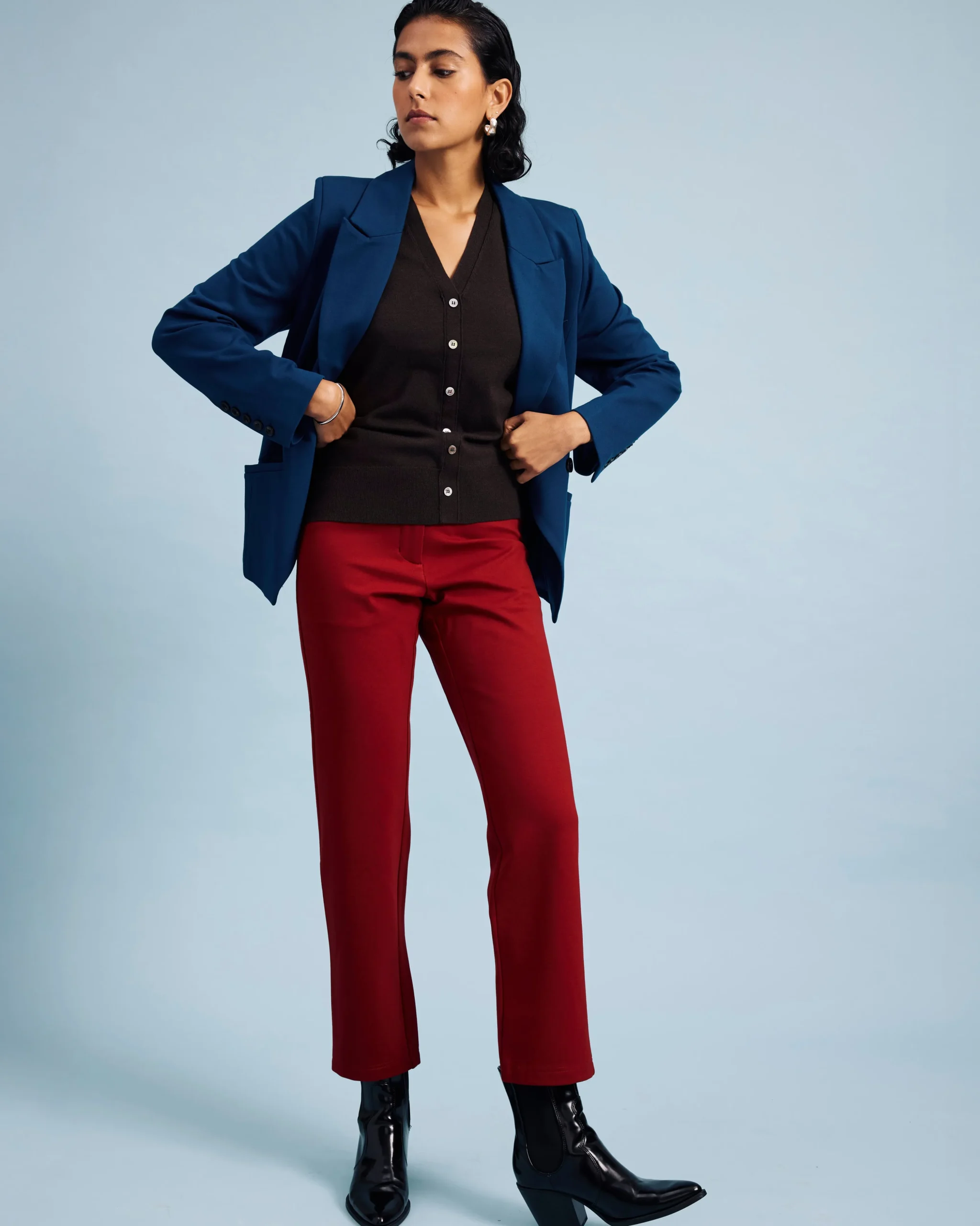 Long Cigarette Ponte Pants Garnet