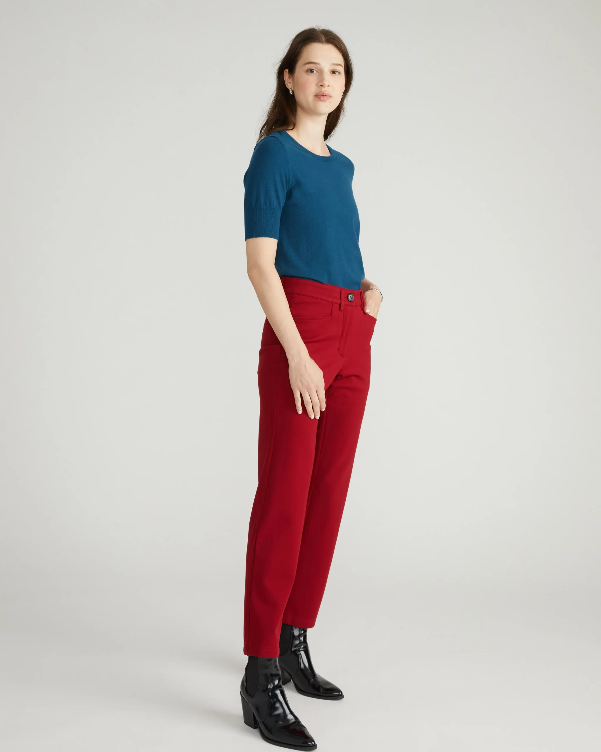 Long Cigarette Ponte Pants Garnet