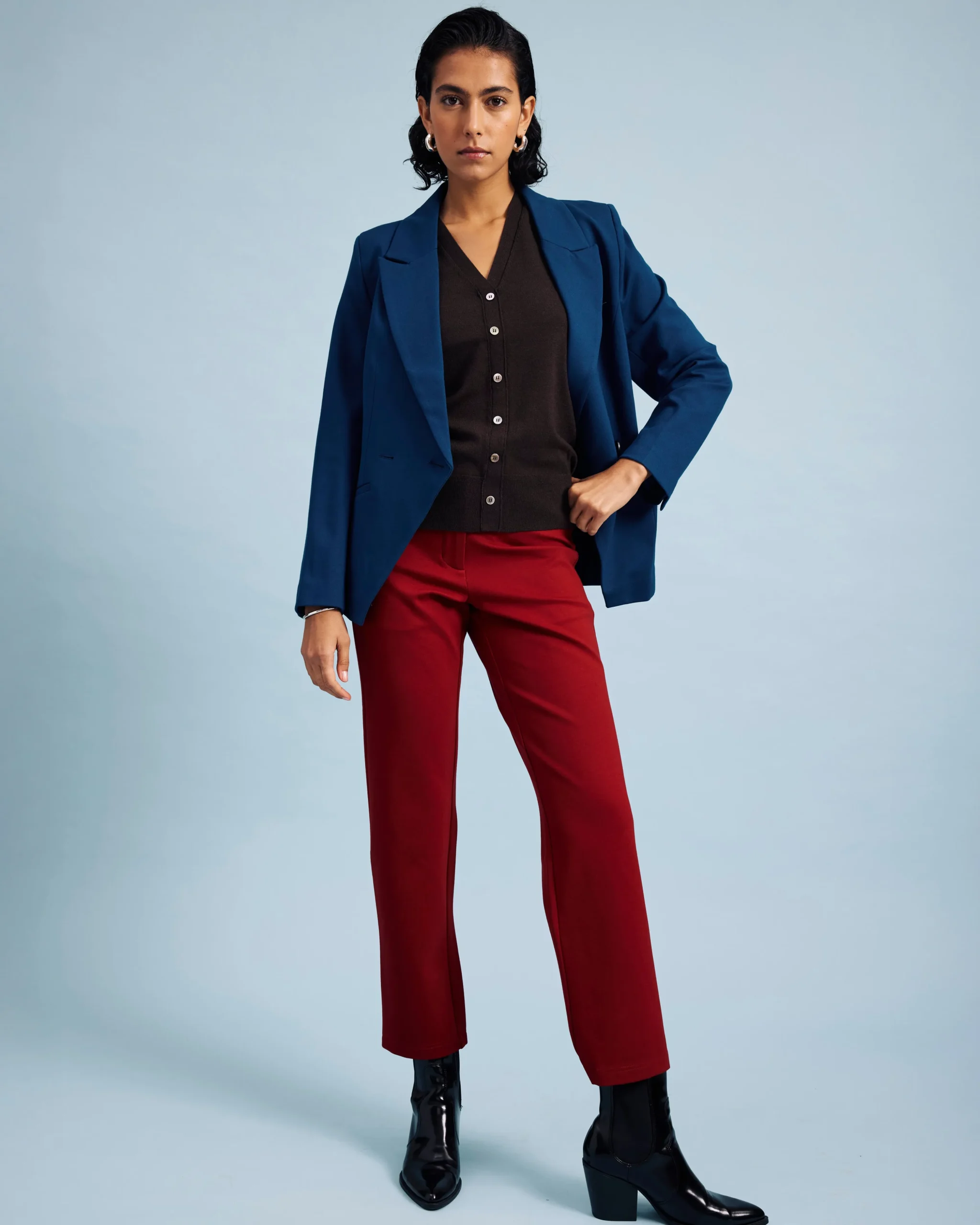 Long Cigarette Ponte Pants Garnet