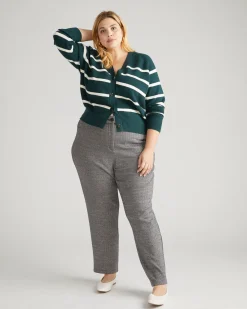 Long Cigarette Ponte Pants Herringbone Tweed