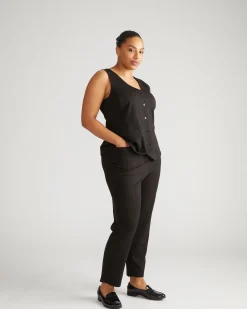 Long Cigarette Ponte Pants Slate Pinstripe