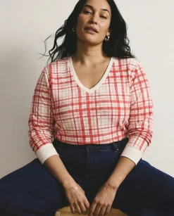 Long Sleeve V Rex Red Plaid Print