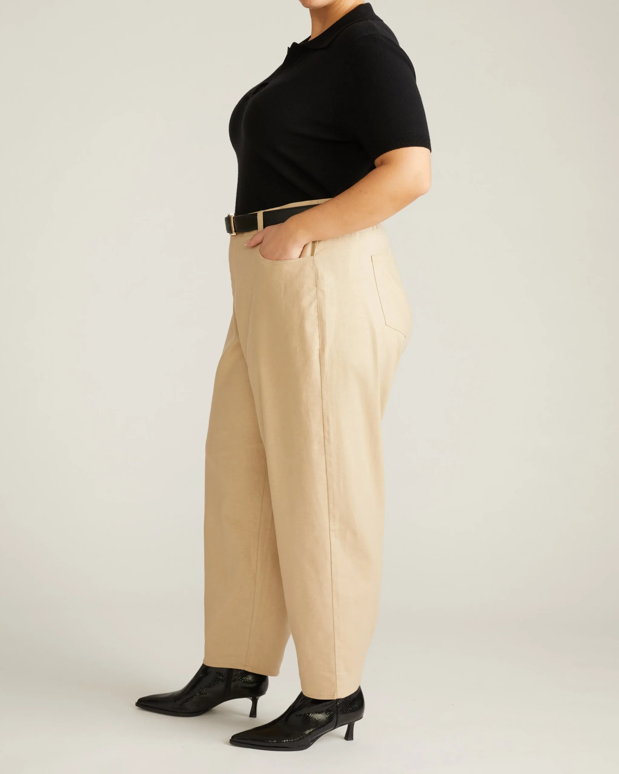 Lou Barrel Leg Linen Blend Pants Danish Coffee