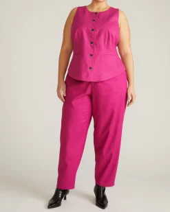 Lou Barrel Leg Linen Blend Pants Hyper Pink
