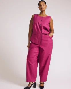 Lou Barrel Leg Linen Blend Pants Hyper Pink