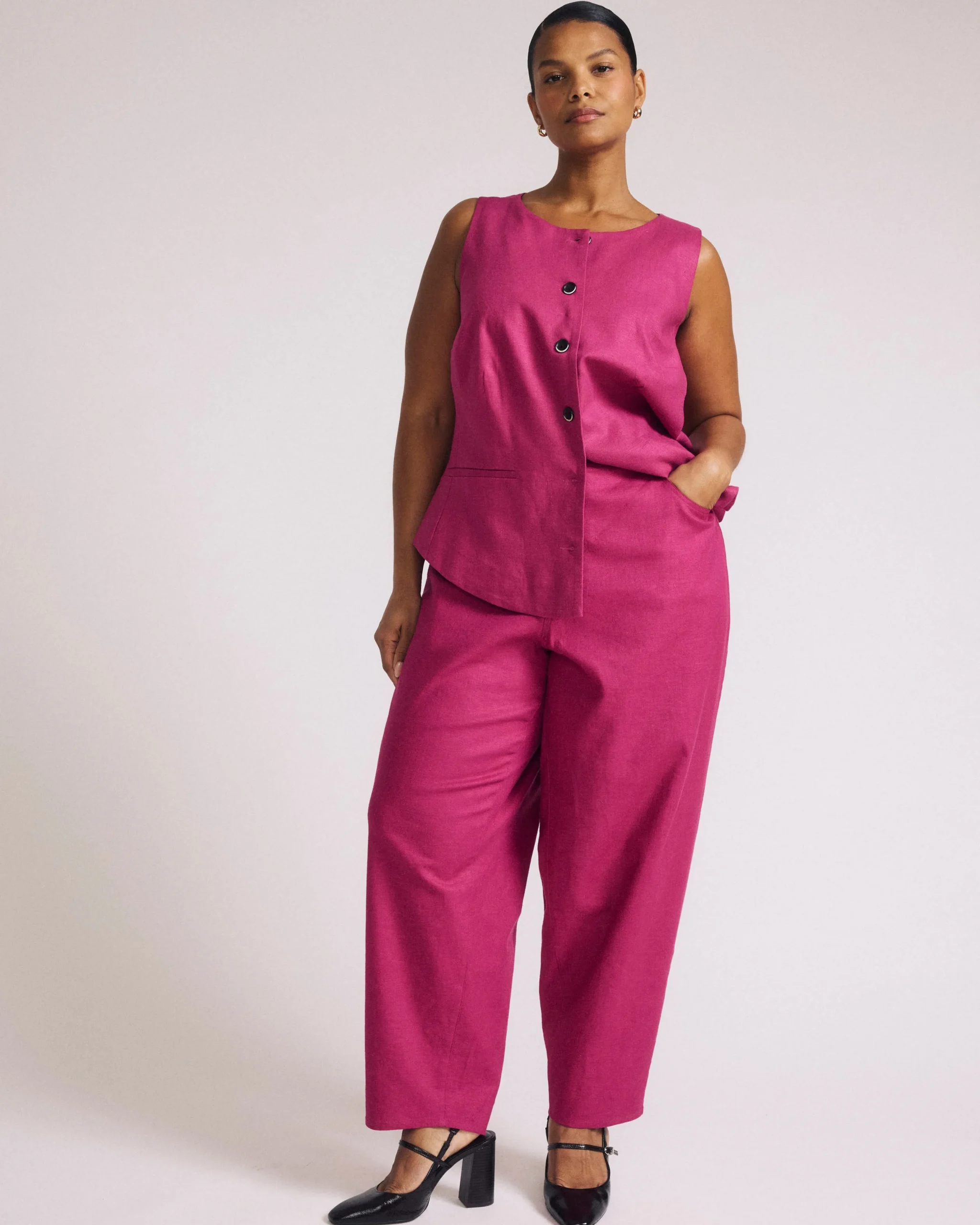 Lou Barrel Leg Linen Blend Pants Hyper Pink