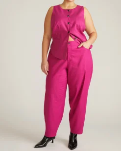 Lou Barrel Leg Linen Blend Pants Hyper Pink