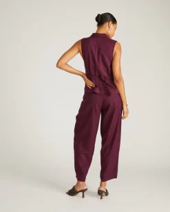 Lou Barrel Leg Linen Blend Pants Acai