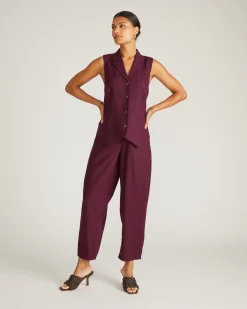 Lou Barrel Leg Linen Blend Pants Acai