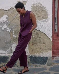 Lou Barrel Leg Linen Blend Pants Acai