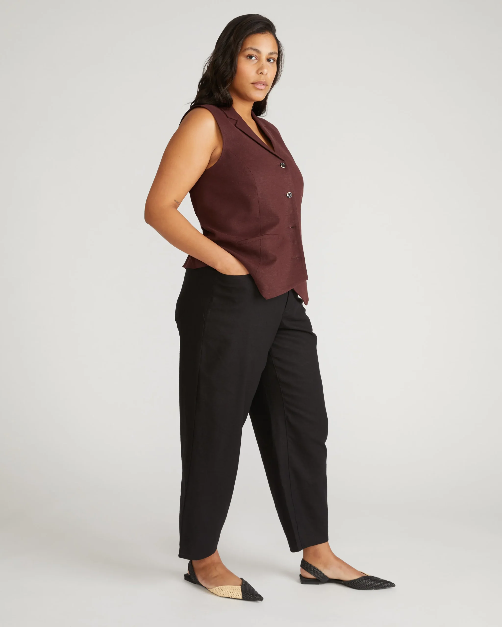 Lou Barrel Leg Linen Blend Pants Black