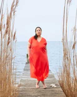 Louvre Bow Back Linen Blend Dress Shoreline Sunset