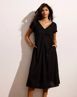 Louvre Bow Back Linen Blend Dress Black