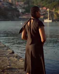 Louvre Bow Back Linen Blend Dress Black
