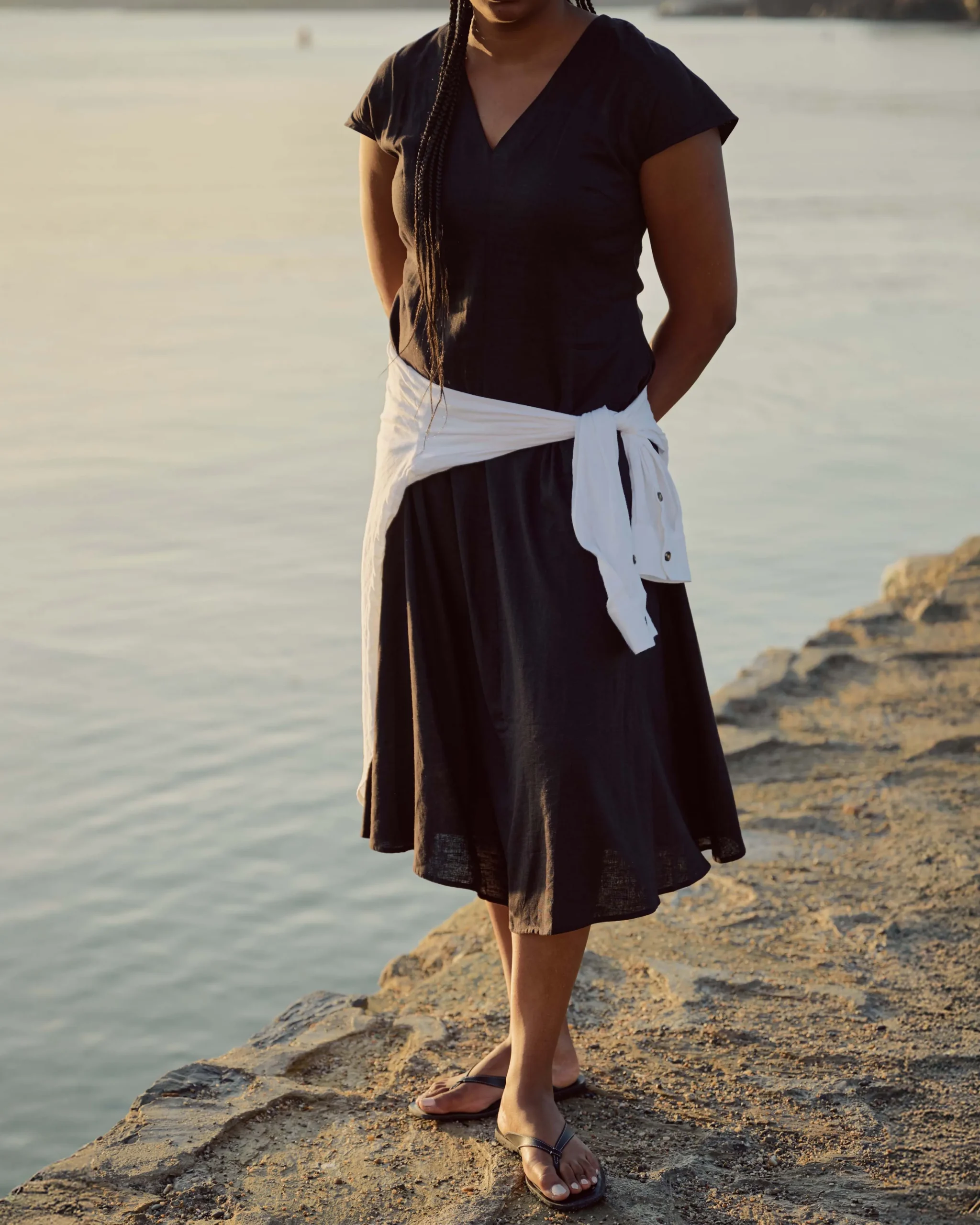 Louvre Bow Back Linen Blend Dress Black