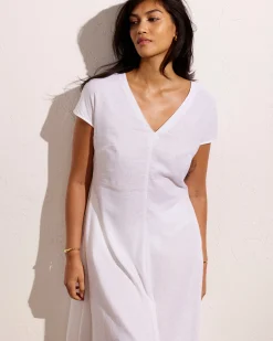 Louvre Bow Back Linen Blend Dress Bright White