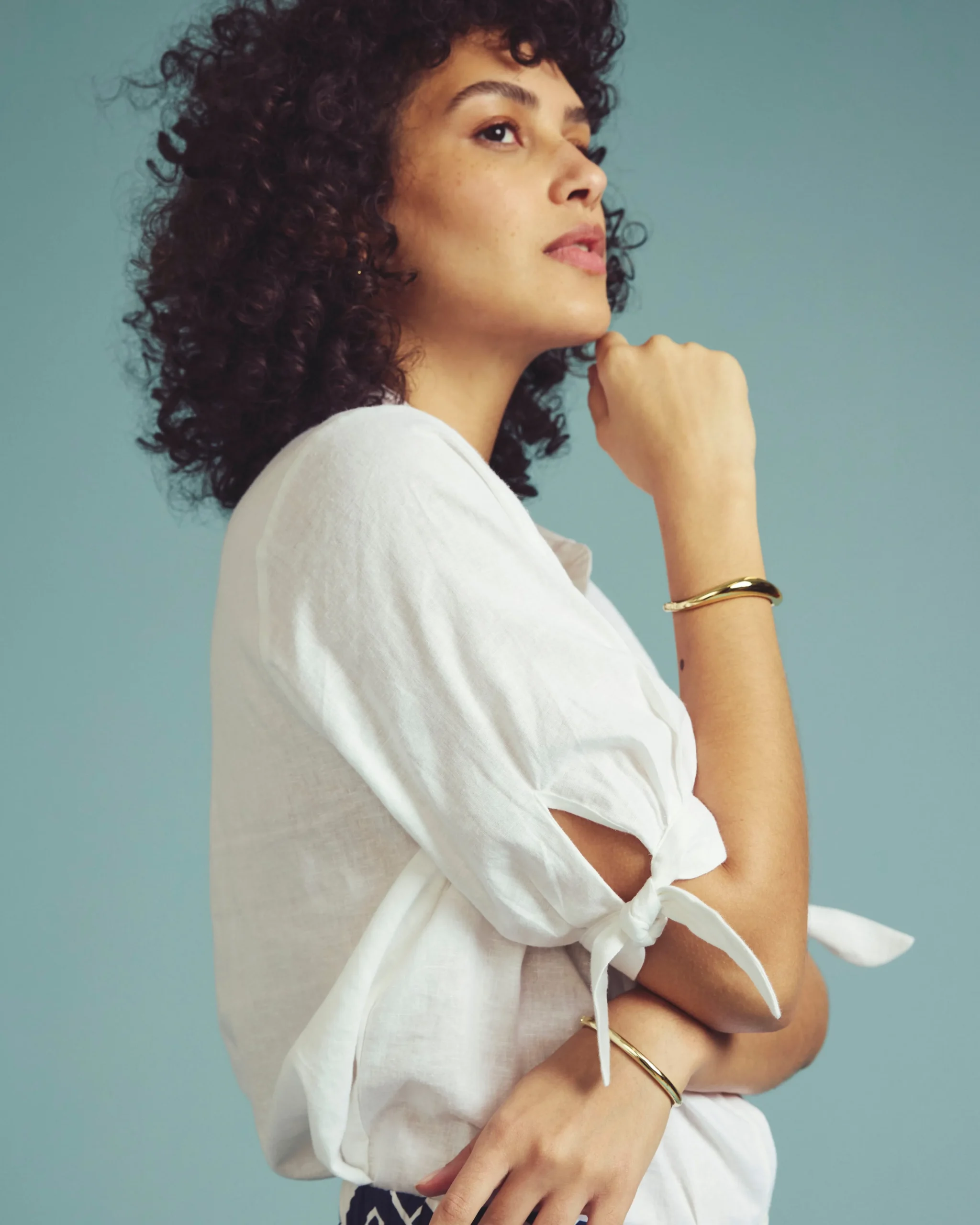 Luisa Short Sleeve Linen Blend Shirt White